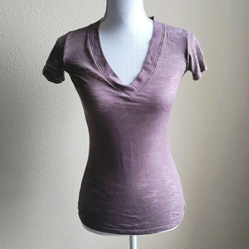 Nation Purple V-Neck Burn Out Sheer Top